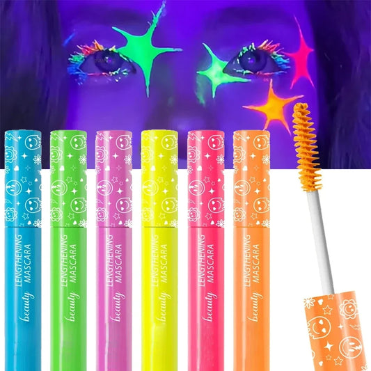 6Color Neon Mascara Fluorescence Waterproof Lasting Cosmetic Luminous Pigment Quick Dry Mascara Non Caking Eyelash Extend Makeup