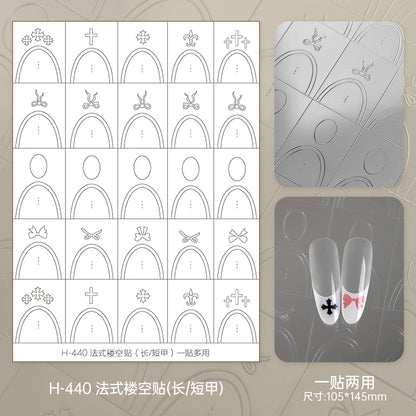 Kaniu Transparent Hollow French Nail Stickers Snowflake Starry Design Nail Art Decal Self-Adhesive Manicure Stencil Template