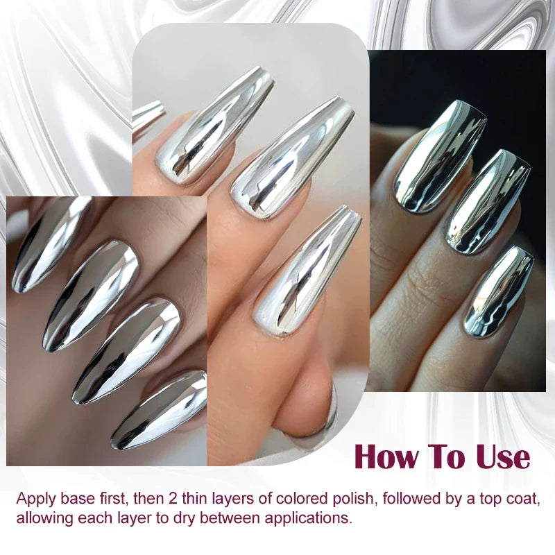 8ml Mirror Metallic Nail Polish No Need Lamp Curing Air Dry Salon Quality Soak-Off Long Lasting Varnishes DIY Manicure Design