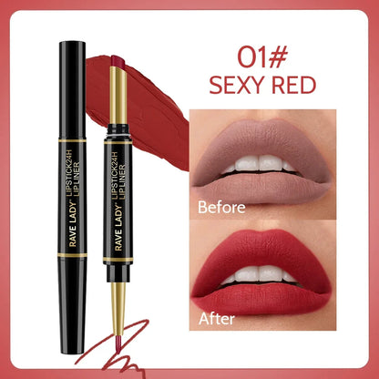 Rave Lady 2 IN 1 Matte Lipstick Lipliner Pencil 6 Color Christmas Gift Waterproof Lipstick Sexy Red Long Lasting Lipliner Makeup