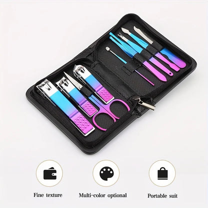 9-18pcs Set Professional Stainless Steel Manicure & Pedicure Kit Precision Nail Care with Travel Case with Nail Clipper Scissor