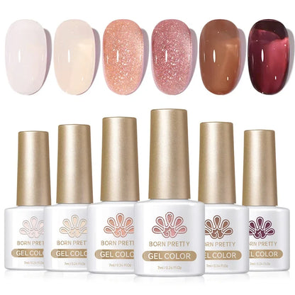 BORN PRETTY 6pcs Crystal Amber Gel Nail Polish Set Jelly Pink Nude Winter Semi Permanent Soak Off UV LED Varnish Manicure Kits