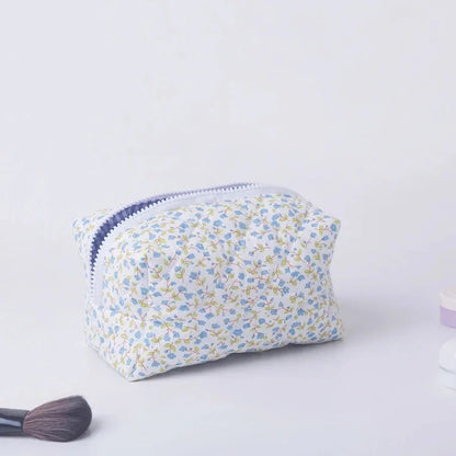 Storage Organizer Floral Puffy Quilted Makeup Bag Flower Printed Cosmetic Pouch Large Travel Cosmetic Bag Makeup Accessory