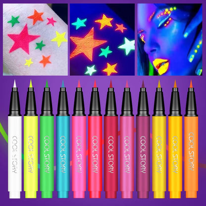 12pc Eyeliner Pencil Set,Eyeshadow Pen with Fluorescent UV Glow,Neon Body Paint Liquid Eyeliner Makeup Pen for Music Festival