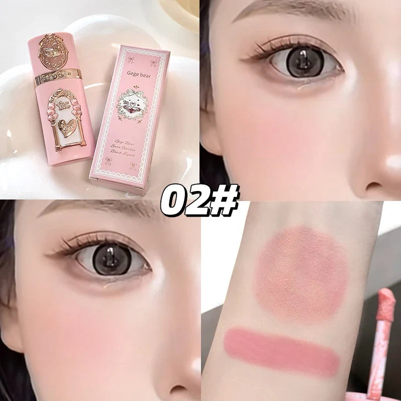 Gege bear Strawberry Cupid Pink Pop Set Velvet Matte Lip Cream Pressed Powder Liquid Blush Set Long Lasting Lightweight Makeu