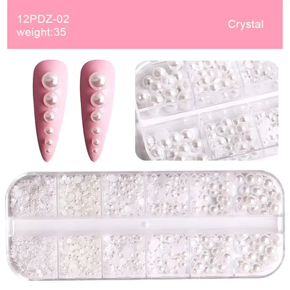 White Acrylic Flower Nail Art Decorations Mixed Size Rhinestones Red Blue Gem Manicure Tools Accessories DIY Nails Design 5g