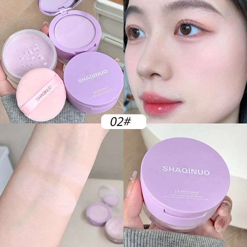 Rose Pink Makeup Loose Powder 2-in-1 Setting Powder Waterproof Oil Control Lavender Purple Transparent Pressed Powder Concealer