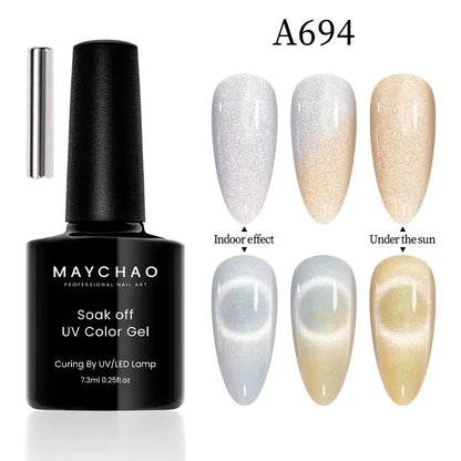 MAYCHAORomantic Galaxy Cat Eye Gel Nail Polish With Magnet Soak off UV Holographic Magnetic Rainbow Gel Polish for Nail Manicure