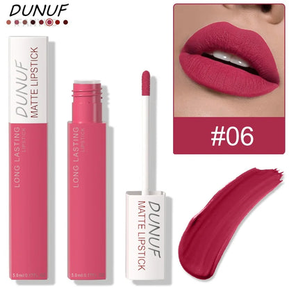 Non Stick Cup Liquid Lipstick Dark Purple Long Lasting Lip Gloss Matte Velvet Finish Resistant To Fading Waterproof Lip Cosmetic