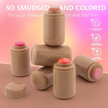 New Blush Stick 3-in-1 Cheek Lip Tinted Moistured Blush Stick Silky Brighten Blush Cream Blusher Cosmetics Tubes Matte Contour