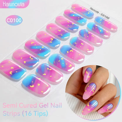Gradient Auroras Semi Cured Gel Nail Strips Sparkly Shinning DIY Gel Polish Stickers for Nails Works with UV/LED Nail Lamps