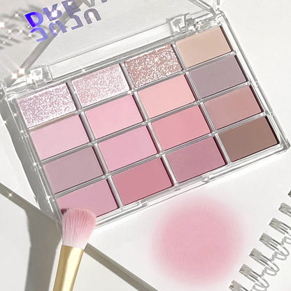 JUJU DREAM 16-Color Earth Tone Eyeshadow Matte & Shimmer Palette, Lying Silkworm Brightener for Soft Daily Makeup