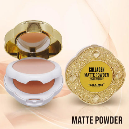 Natural Matte Pressed Powder Oil Control Brighten Whitening Face Base Foundation Compact Concealer Makeup Cosmetics