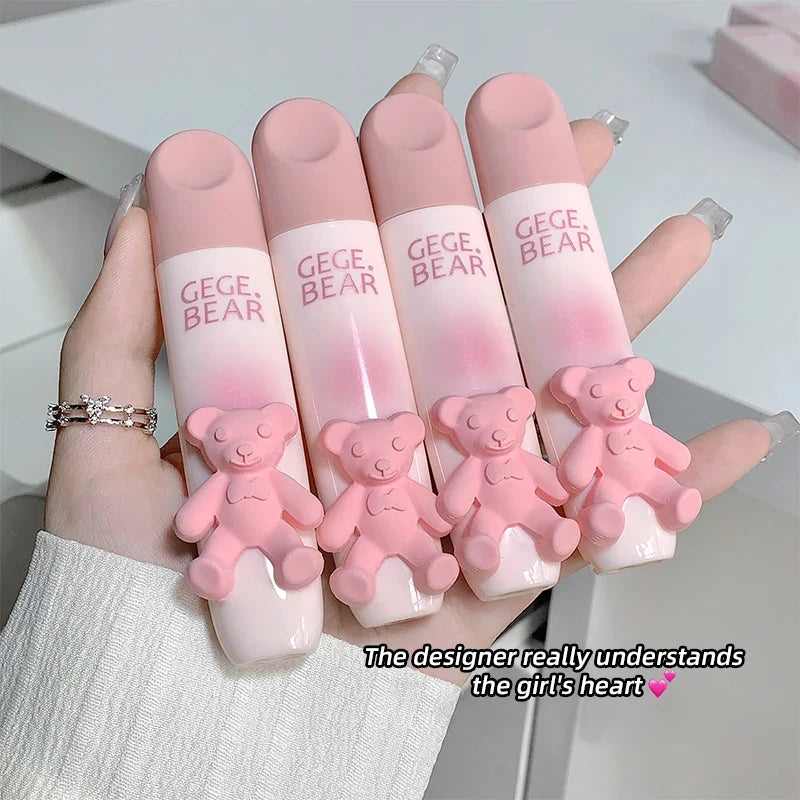Cute Little Bear Lip Glaze Mist Face Matte Velvet Lipstick Holding Makeup Whitening Lip Cream Coloring Lip Color