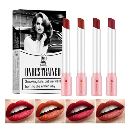 4Colors/set Cigarette Lip Gloss Set Velvet Matte Waterproof Long-lasting Lip Non-Stick Cup Cigarette Lipstick Makeup For Women