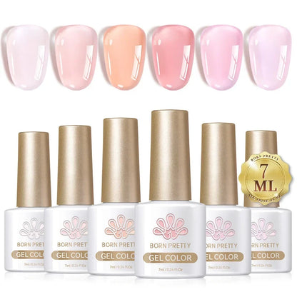 BORN PRETTY 6pcs Crystal Amber Gel Nail Polish Set Jelly Pink Nude Winter Semi Permanent Soak Off UV LED Varnish Manicure Kits