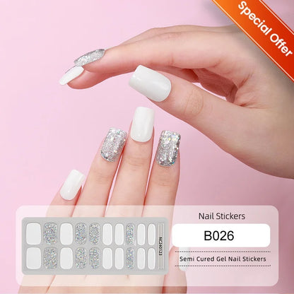 20Tips Gradient French Semi-cured Gel Nail Sticker UV Lamp Needed Full Cover Nail Gel Polish Wraps Manicure Press on Nails Decal