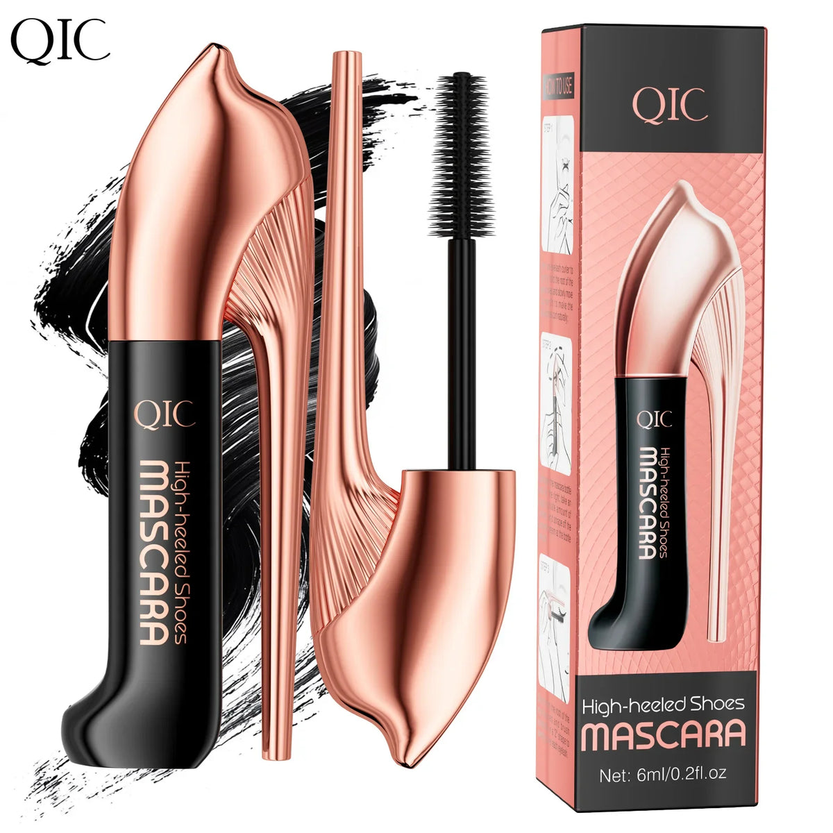 QIC High-heeled Shoes 3D Fiber Mascara - Waterproof Black