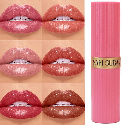Chocolate Brown Luxurious Metallic Glitter Lipstick Long-Lasting Waterproof Non-Fade Shimmery Pearl Sparkling Lip Gloss Makeup