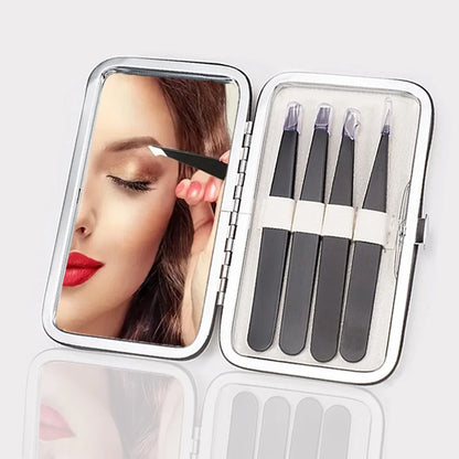 Makeup Mirror With Tweezer Kit, Compact Travel Set for Eyebrow Shaping For Handheld, Tabletop, Wall Use, Portable Mirror Set For