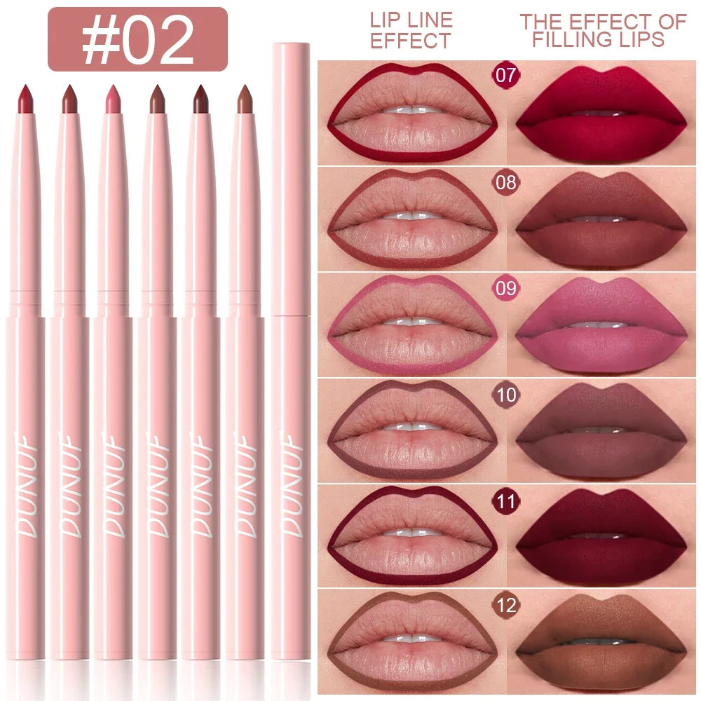 6pcs Lip Liner Pen Set Long-Lasting, Waterproof Sweatproof, Easy Coloring Non-fading Color Rendering Lip Gloss Set Beauty Makeup