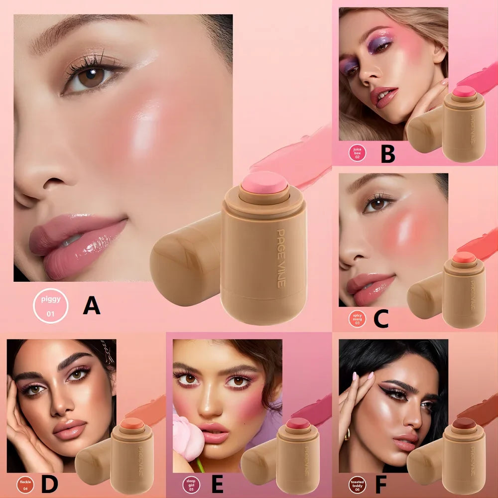 PAGE VINE Pocket Blush Stick Lip And Cheek Hydrating Stick Natural Rouge Powder Blush Cream Lipstick Cheek Easy To Apply Color