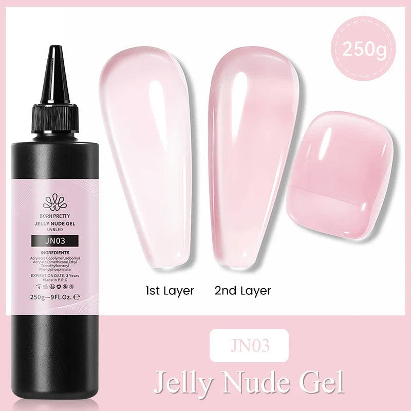 BORN PRETTY 250g Pure Black White Color Gel Nail Polish Semi Permanent Jelly Nude Gel Refilled Package Soak Off UV LED Gel