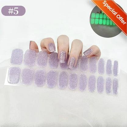 20Tips Gradient French Semi-cured Gel Nail Sticker UV Lamp Needed Full Cover Nail Gel Polish Wraps Manicure Press on Nails Decal