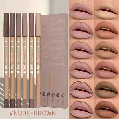 6pcs Velvet Matte Lip Liner Set | Long-Lasting, Non-Drying | Perfect for Delineating and Filling Lips