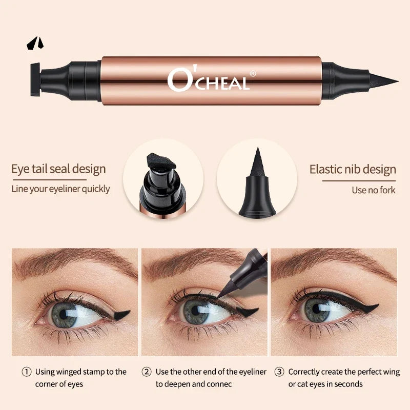 O'CHEAL Eyeliner Stamp Black Liquid Eyeliner Pen Waterproof Fast Dry Dual Head Eye Liner Pencil Make-up for Women Cosmetics Tool
