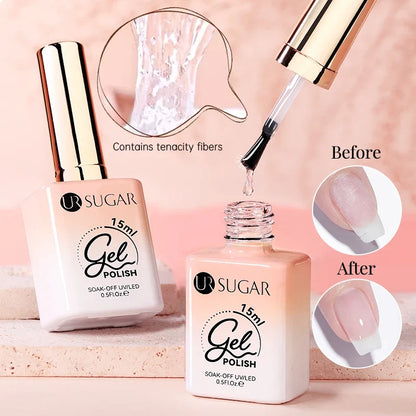 UR SUGAR 15ml Fiber Rubber Base Gel Upgrade Broken Nail Repaired Fiberglass Clear Quick Building UV Construction Gel Soak Off