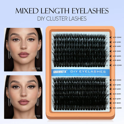 GROINNEYA Fluffy Thick DIY Eyelashes Cluster D/DD Curl Wispy Individual lashes Mix Eyelash Extensions False Eyelashes Extension