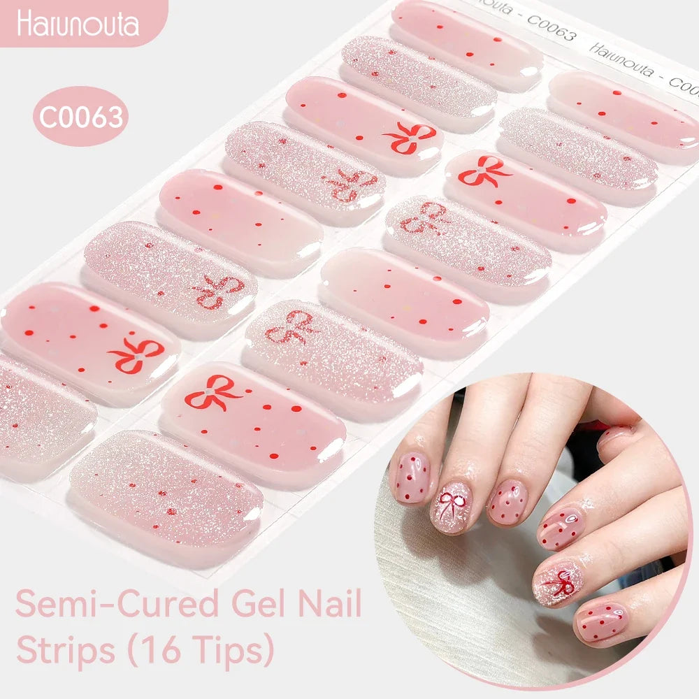 Gradient Auroras Semi Cured Gel Nail Strips Sparkly Shinning DIY Gel Polish Stickers for Nails Works with UV/LED Nail Lamps