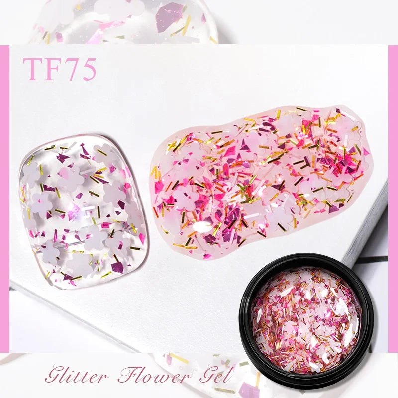 MEET ACROSS 5ml Pink Dried Flower Gel Nail Polish Natural Flower Fairy Nail Art Gel Soak Off UV LED Painting Varnishes For Nails