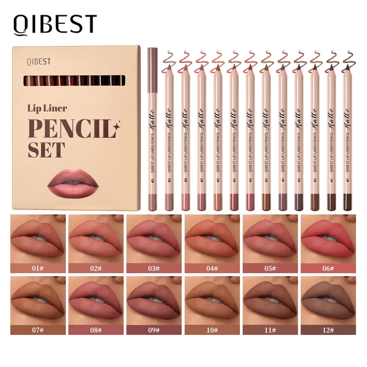 12Color Matte Lipstick Lipliner Set Nude Soft Matte Lip Liner Set Non-Drying Waterproof Plumping Outline The Lips Contour Makeup