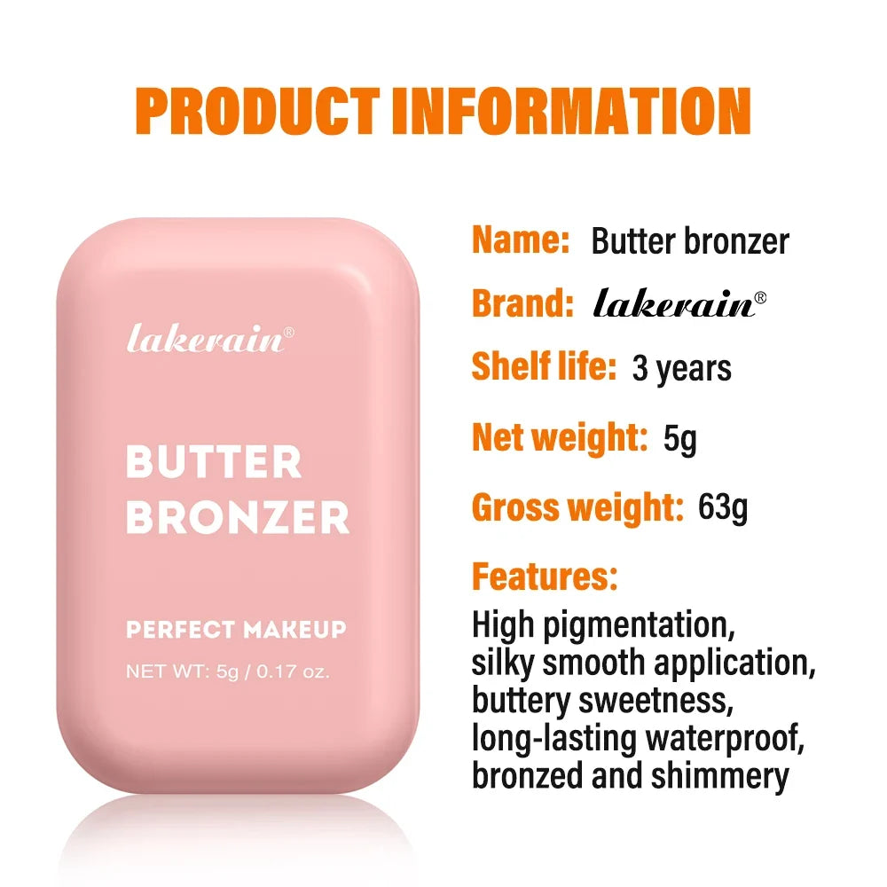 Lakerain Butter Bronzer Cream Women Waterproof Genteel Girl Nude Makeup Silky Shimmer Monochrome Blush Korean Face Cosmetics