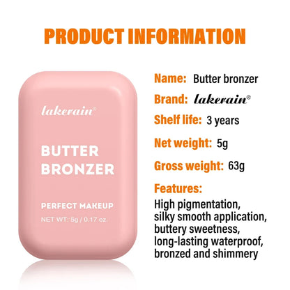 Lakerain Butter Bronzer Cream Women Waterproof Genteel Girl Nude Makeup Silky Shimmer Monochrome Blush Korean Face Cosmetics