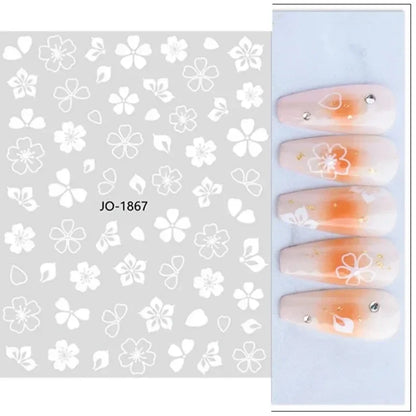 Cherry Blossom 3D Nail Stickers White Flower Petals Nail Art Decals Elegant Wedding Design Spring Sakura Manicure Slider Decor