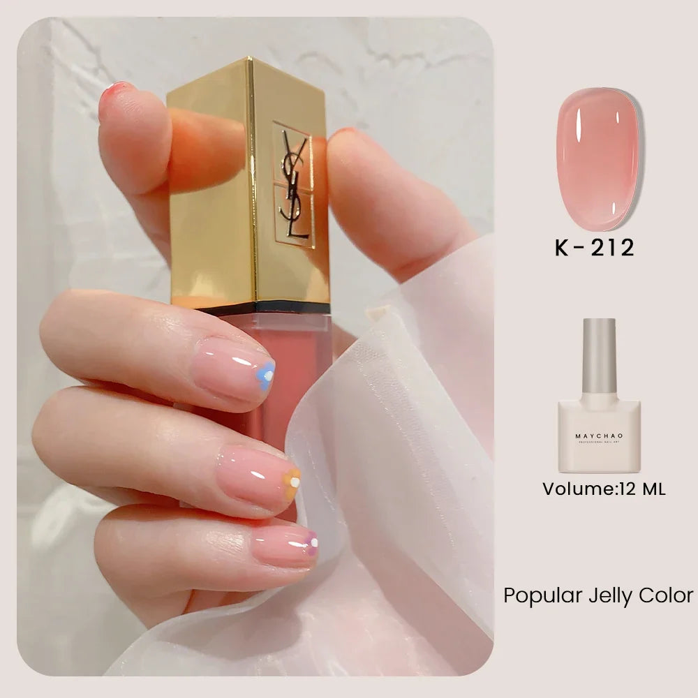 MAYCHAO 12ml Jelly Gel Nail Polish Semi Permanent Top Coat Soak Off UV LED Gel Art Nail Varnish Manicure Long Lasting Nail Gel