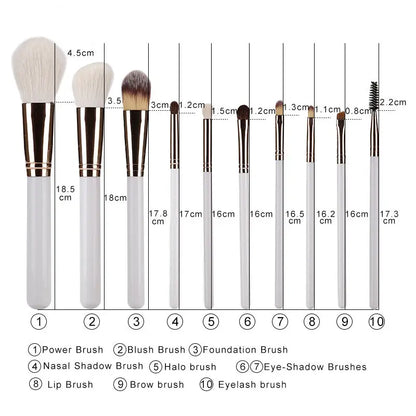 10 Piece Wool Makeup Brush Set With Wood Handles Powder Brushes Professional Full Face Makeup Tools Kit For Salon And Home