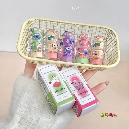 Gege Bear Fruit-Flavored Lip Balm Hydrating Cute Keychain Pendant Lipstick Long Lasting Moisturizing Reduce Lip Lines&Lip Base