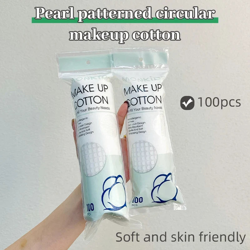 100pcs/200pcs soft and breathable round cotton pad with double-sided texture is used for daily facial cleaning and makeup remova