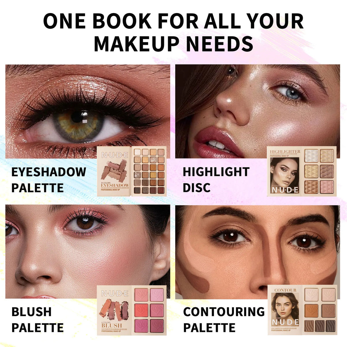 43-color All-in-One Makeup Palette Set, 4-Layer Book Design for Matte Shimmer Eyeshadow Blush Contour Highlighter Cosmetics