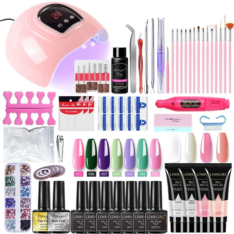 Limegirl Nail Set Nail Gel Tools Kit 54W Nail Lamp 18/12/7 Colors UV Gel Nail Polish Kit Contains Nail Drill Machine Nail Kit
