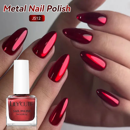 LILYCUTE 7ml  Mirror Metallic Nail Polish No Need of UV LED Lamp Nail Supplies Vernis Red Purple Mirror Effect for Nails
