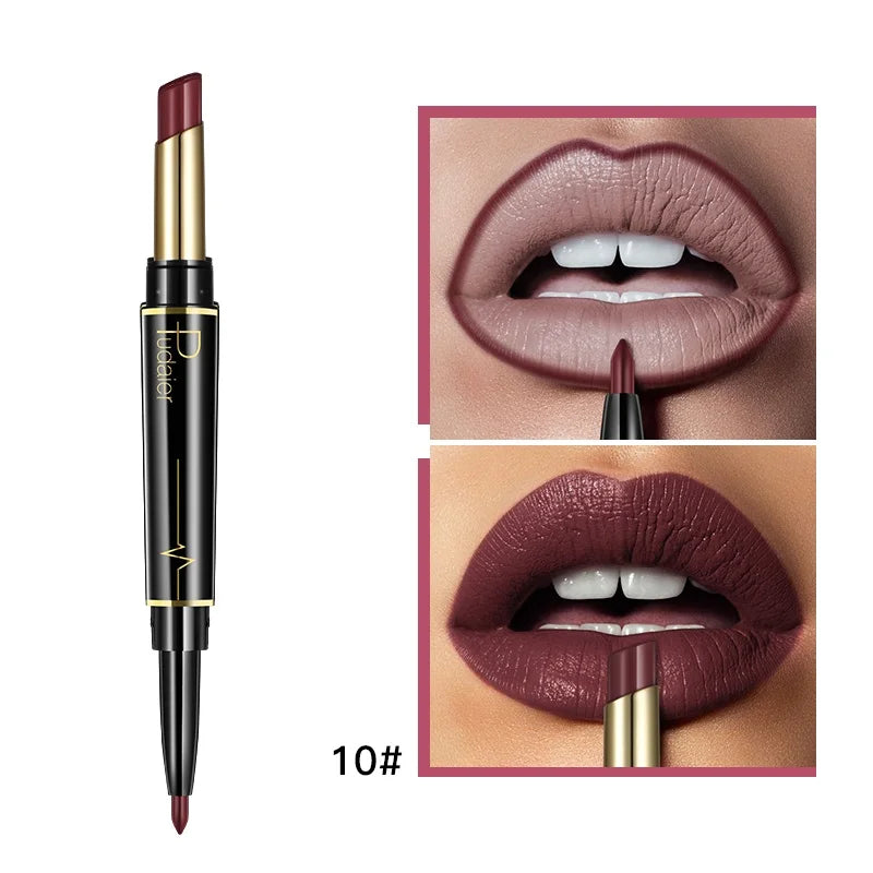 1pcs Matte Lip Liner & Lipstick 2 in 1 Double Ended Waterproof Long Lasting Non-Fading Smooth Velvet Nude Makeup Tool for Women