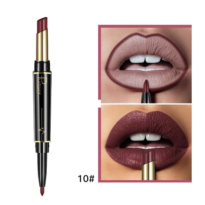 1pcs Matte Lip Liner & Lipstick 2 in 1 Double Ended Waterproof Long Lasting Non-Fading Smooth Velvet Nude Makeup Tool for Women