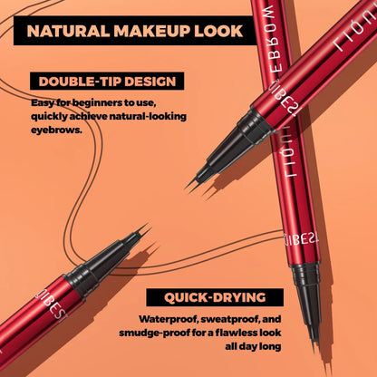 QIBEST 2 Fork Tip Liquid Eyebrow Pencil Eyeliner Lower Eyelash Pen Makeup Waterproof Lasting Quick Drying Ultra-fine Brows Pen