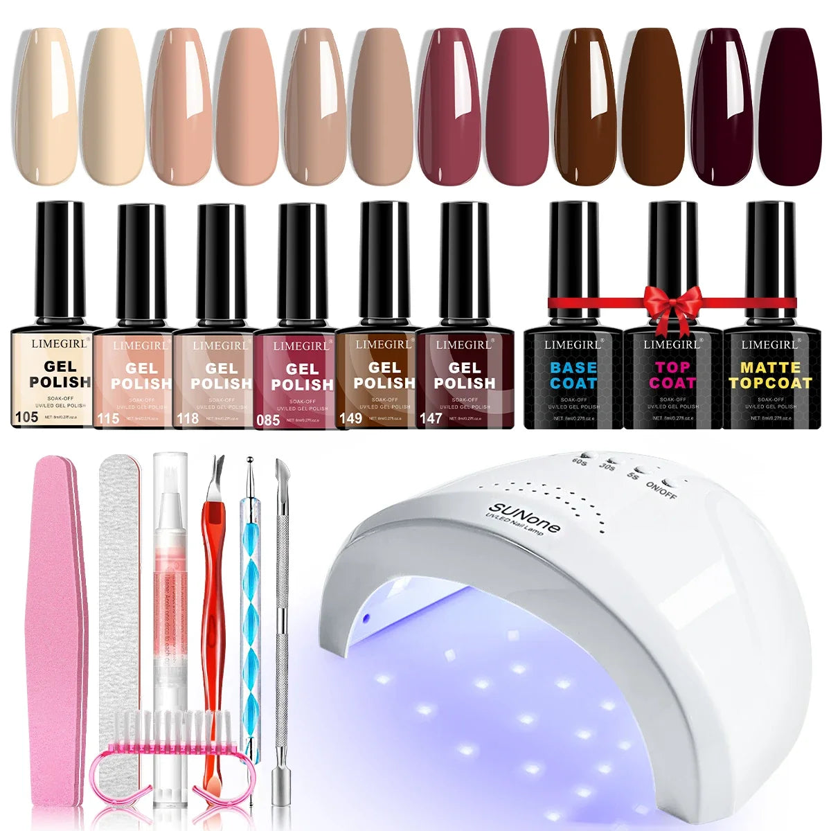 LIMEGIRL Gel Nail Polish Set UV LED Nail Light Gel Nail Kit Semi-Permanent Gel Varn Professional Nail Polishing Art Tool Set