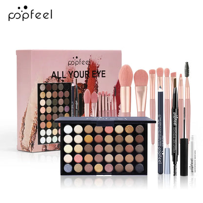 All in One Makeup Kit Gift Set with Eyeshadow Palette Foundation Lip Gloss Blush Brushes Eyeline Mixed Color Paste Long lasting